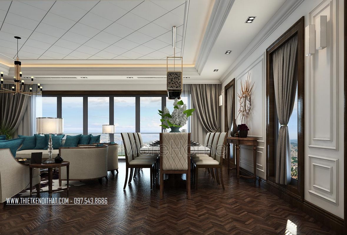 Bộ bàn ghế ăn tân cổ điển (10 người)